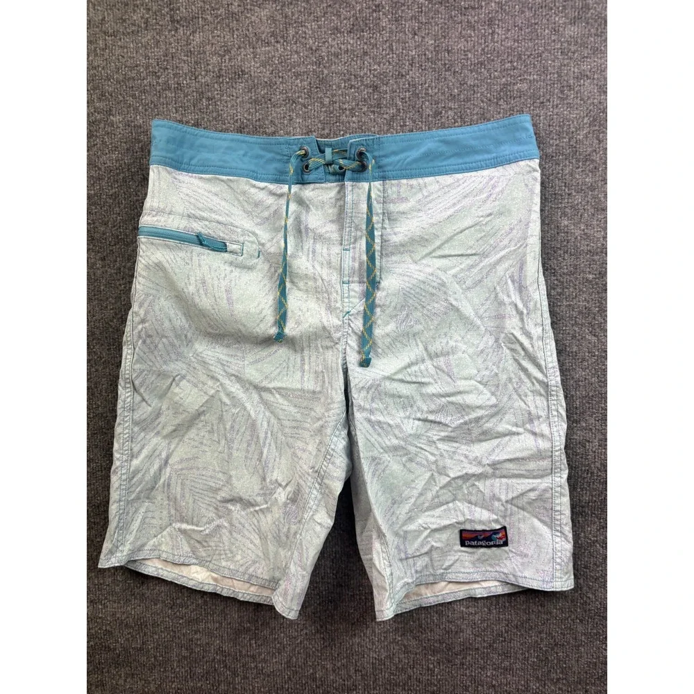 Patagonia Board Shorts Mens 31 Blue Purple Palm Leaf Print Worn Wear Swim Trunks